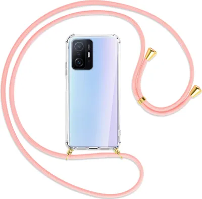 Produktbild von Handykette Backcover-Schutzhülle mit Band (Metall goldfarben) für Xiaomi Mi 11T - rosa