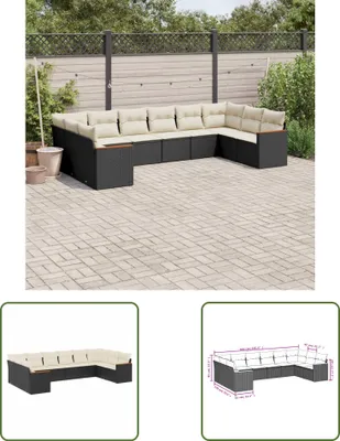 Produktbild von The Living Store 10-tlg. Garten-Sofagarnitur mit Kissen Schwarz Poly Rattan