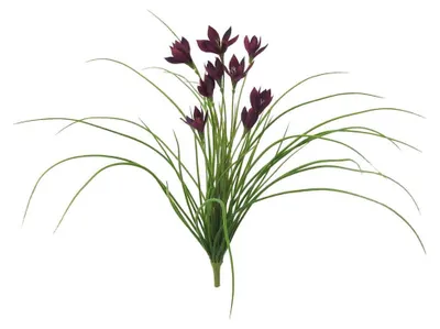 Produktbild von Kunstpflanze GRAS-WILDKROKUSBUSCH mit 9 Krokus-Blüten. 43cm. VIOLETT