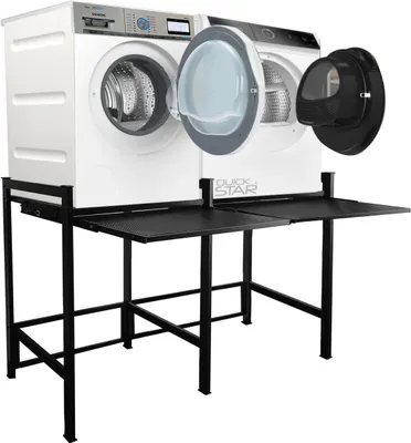 Produktbild von Doppel Waschmaschinenregal 146x65x99cm mit Auszug Schwarz Standregal Trockner Aufbewahrungsorganisator Badezimmer