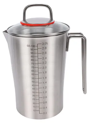 Produktbild von Messbecher aus Edelstahl (304) mit Skala und Griff, 3000 ml, Metallkanne für Sojadrink, Kaffee