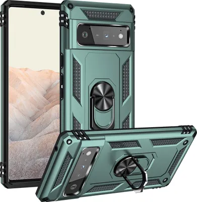 Produktbild von Google Pixel 6 Pro Hülle, Dual Layer Militäre Fallschutz Schutzhülle mit Ringhalterung Ständer für Google Pixel 6 Pro Grün