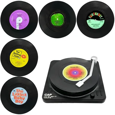 6er-Set Vinyl-Schallplatten-Untersetzer mit Halter, rund, Anti-Rutsch