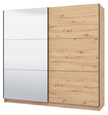 Produktbild von Dmora Großer Kleiderschrank Soncino 217x210h cm Braun Eiche Knoten, Kleiderstange 8 Regalböden