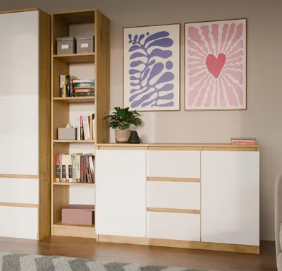 Obrázok produktu pre Moderná komoda s 2 dverami a 3 zásuvkami, funkčný dizajn