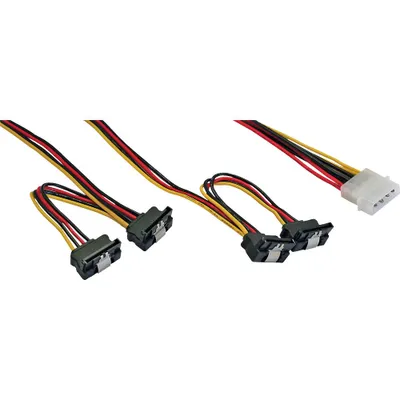 Produktbild von InLine Strom Y-Kab int.,1x13,34cm (5,25")/4x15pol SATA gew.m.Lasche, 0,40+0,55m, Molex (4-pin), 4 x SATA, 0,55 m, Stecker, Stecker, Gerade