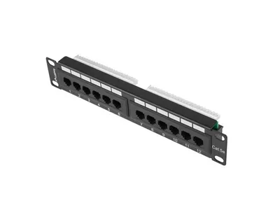 Produktbild von Lanberg PPU5-9012-B, RJ-45, Cat5, Cat5e, Schwarz, Metall, Rackeinbau, 1U