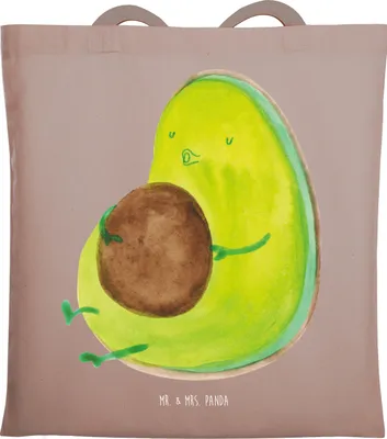 Produktbild von Mr. & Mrs. Panda Tote Bag Avocado Pfeifen - Braun Pastell - Geschenk, Uni Tasche, Shopping, Jutebeutel, Schwanger, Abnehmen, Laptoptasche, Ernährung