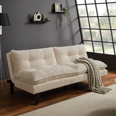 Produktbild von riess-ambiente Schlafsofa COCOONING 190cm beige Cord 3-Sitzer Couch mit fest vernähten Kissen