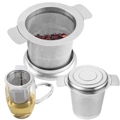 Obrázok produktu pre Sitko na čaj lúhovač na bylinky nerezové čajové sitko do hrnčeka s viečkom