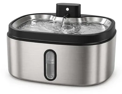 Productafbeelding van Zimilo drinkfontein voor katten en honden, roestvrij staal, met 4000mAh accu, waterfontein met UVC-desinfectie en 5-voudig filtersysteem, stille kattenfontein met sensor, AI-gegenereerde afbeelding