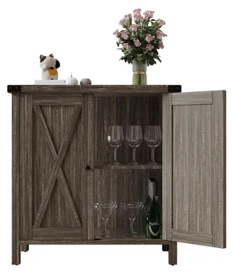 Image de Buffet, commode, meuble de rangement avec 2 portes et 2 compartiments, idéal pour le salon ou l'entrée, dimensions : 76 x 40 x 80 cm, en bois imitation chêne