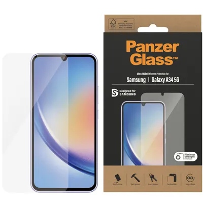 Produktbild von PanzerGlass ® Displayschutz Samsung Galaxy A34 5G | Ultra-Wide Fit, Samsung, Samsung - Galaxy A34 5G, Trockene Anwendung, Kratzresistent, Schockresistent, Transparent, 1 Stück(e)