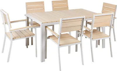 Produktbild von BELIANI Gartenmöbel Set Beige und Weiß Aluminium Kunstholz 7-Teilig 6-Sitzer Tisch 150 x 90 cm und 6 Stühle Modern für Terrasse Outdoor Ausstattung