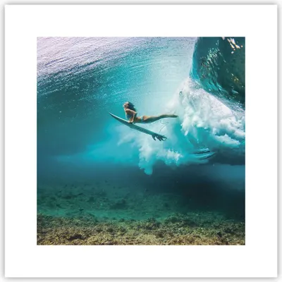 Produktbild von Poster - Poster ohne Rahmen - Surfen Unterwasser Frau - 30x30 cm - Wand Bild - Wanddeko - Wandbilder - Kunstposter - Wandposter - Bilder - Kunstdruck - Wanddekoration - Wandbild - P2XAC30x30-4898