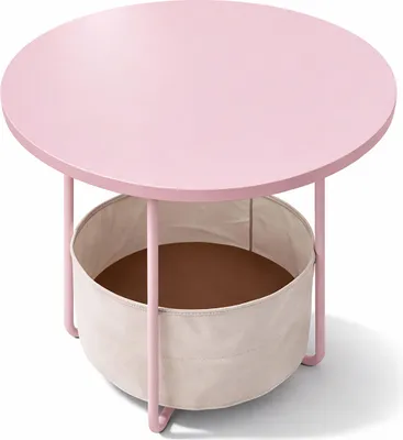 Obrázek produktu pro Relaxdays odkládací stolek, kulatý konferenční stolek, s látkovým košíkem, HD 50 x 45 cm, konferenční stolek do obývacího pokoje, MDF a kov, růžovo-krémová