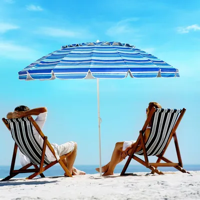 Zdjęcie produktu dla 243 cm parasol plażowy parasol zewnętrzny parasol plażowy aluminiowy uchylny parasol tarasowy - ciemnoniebieski