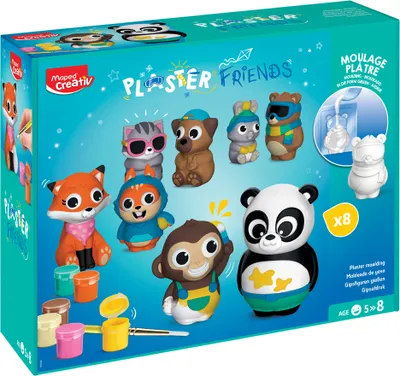 A box of plaster molding toys with various animal figures.