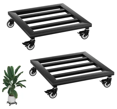 Produktbild von QEENTOE Pflanzenroller Eckig Metall, 30cm Untersetzer, mit 4 Metall-PU-Rollen, Blumenroller Pflanzen Rollbrett Transportroller Für Innenbereich