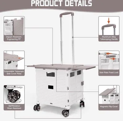 Produktbild von Famanu Trolley Multifunktional - faltbar, mit 55 Litern, 360° drehbaren Rädern, weiß