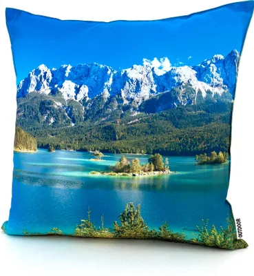 Produktbild von heimtexland ® Outdoorkissen Lotus Effekt 45x45 Garten Dekokissen Wasserabweisend Outdoor Lounge Deko Kissen Typ742 Alpen Bergsee