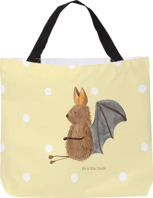 Produktbild von Mr. & Mrs. Panda Reisetasche Fledermaus Sitzen - Gelb Pastell - Geschenk, Motivation, Entspannen, Tasche, Schultasche, Fledermäuse, Strandtasche, Tiermotive, Tote Bag
