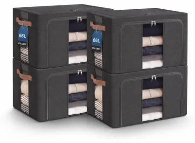 Faltbare Aufbewahrungsboxen 4er-Set, 66L, mit Metallrahmen, Grau