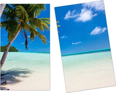 Produktbild von Spritzschutz Herdabdeckplatte Schneidebrett aus Glas Strand mit Palmen 2-Teilig (60x52cm)