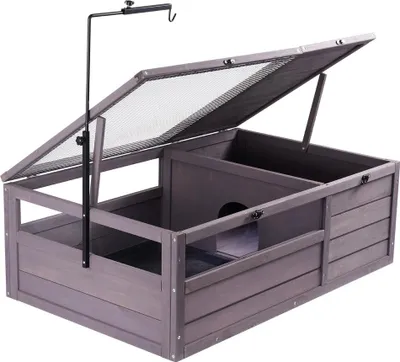 Produktbild von Schildkrötenhabitat Holzschildkrötenhaus für drinnen und draußen, 2 Räume, 38 x 24 x 13 Zoll