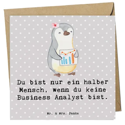 Produktbild von Mr. & Mrs. Panda Klappkarte Business Analyst Herz - Grau Pastell - Geschenk, doppelkarte, Glückwunschkarte, faltkarte, Grußkarte, anlasskarte