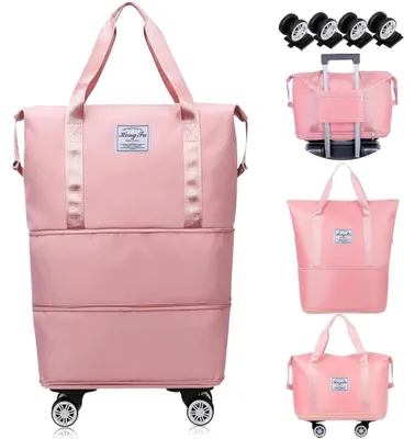 Imagen del producto de Bolsa de viaje con ruedas desmontables, tamaño L, color rosa