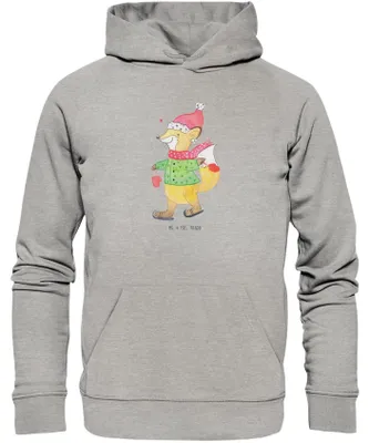 Produktbild von Mr. & Mrs. Panda Nachhaltiger Hoodie Fuchs  Schlittschuhe Größe M - Heather Grey - Geschenk, Winter, Pullover, Tannenbaum, Weihnachtsmann, Kapuzenpulli, Pulli, Sweatshirt