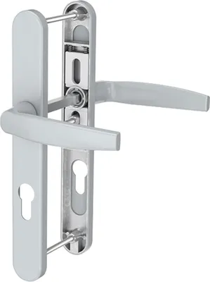Produktbild von Silberne Schmalrahmengarnitur 92mm Wechselgarnitur PZ Haustürbeschlag Nebeneingangstür Drücker/Drücker 71-86mm nein
