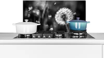 Produktbild von KitchenYeah®  Spritzschutz Küche - Küchenrückwand - Wandschutz für Herd und Spüle - Löwenzahn - Schwarz - Weiß - Pflanze 60x30 - Alu-Dibond (Alternative zum Spritzschutz aus Glas) - Hitzebeständig - H