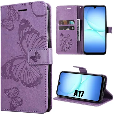 Image de Coque pour Samsung Galaxy A17 4G/5G, Protection Flip Case Antichoc Synthécuir Motif Papillon - Violet