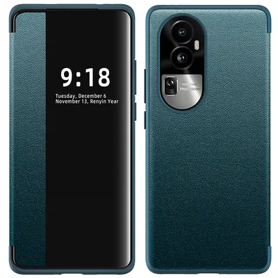 Obrázek produktu pro Pouzdro pro Oppo Reno10 Pro tenkéPolyuretankožené klopové pouzdro s okénkem pro zobrazení zelené
