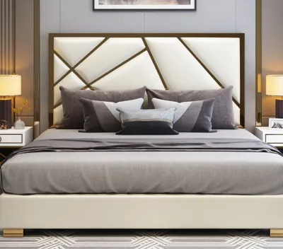 Productafbeelding van Bett Polster Design, luxe tweepersoons hotelbed, slaapkamer, leer, nieuw, 180x200 cm