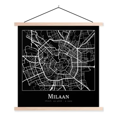 Produktbild von MuchoWow® Textilposter Mailand - Karte - Stadtplan 60x60 cm mit holzfarbenen Rahmen - Wanddekoration