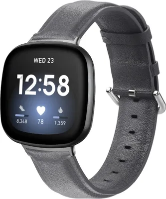 Produktbild von BStrap Leather Lux Armband für Fitbit Versa 3, dark gray