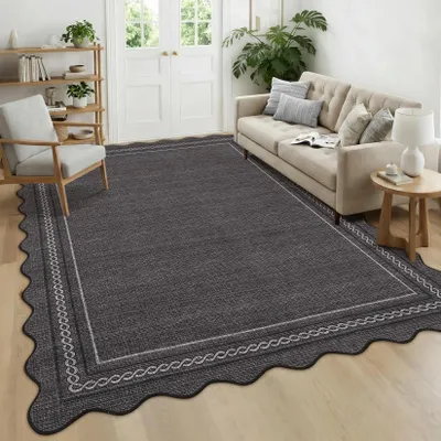 Obrázok produktu pre Umývateľný koberec – koberec do obytných priestorov – 120 × 170 cm – čierna farba – 100 % polyester – protišmykový – možné prať v práčke – obdĺžnikový tvar