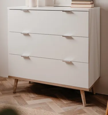 Produktbild von Schubkastenkommode "Lundby" weiß mit Eiche Sonoma 80 x 87 cm, Kommode skandinavisch