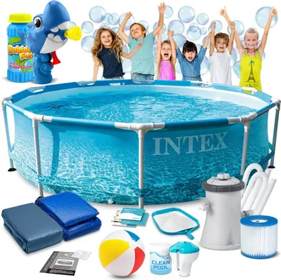 Image de Piscine à cadre 305x76 cm 16 en 1 INTEX 28208 + machine à bulles E