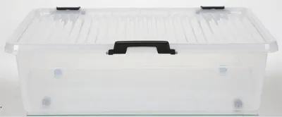 Image de DEUBA® Boîte de rangement transparente Boîte de rangement empilable 30L 60L Couvercle rabattable Roulettes empilables BPA libre Boîte alimentaire , Volume:30L