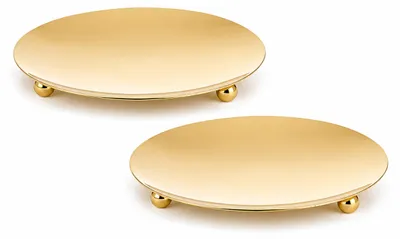 Productafbeelding van Set van 2 Gouden Kaarsenplateaus RVS – Ø 8,5 cm – Glanzend Goudkleurig – Decoratief Plateau voor Kaarsen en Waxinelichtjes, AI-gegenereerde afbeelding