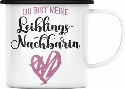 Produktbild von Trendation - Beste Nachbarin Der Welt Emaille Tasse Geschenk Lustig Abschied Abschiedsgeschenk (Schwarz)