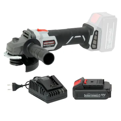 Produktbild von Dino KRAFTPAKET 18V-115 Bürstenloser Akku Winkelschleifer 1170W peak (Scheiben-Ø 115mm, Schnitttiefe: 28mm), im Set mit 2Ah Akku und Ladegerät, leicht, klein und kompakt, Motor bürstenlos (Brushless)