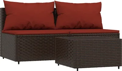 Produktbild von vidaXL 3-tlg. Garten-Lounge-Set mit Kissen Braun Poly Rattan