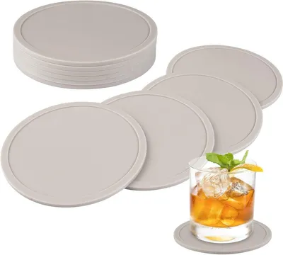 Set von 10 runden Silikonuntersetzern Beige | Rutschfest, Hitzebeständig, Untersetzer für Gläser, Küche, Büro, Tischschutz