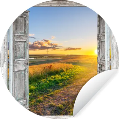 Produktbild von MuchoWow® Runde Wandtattoo - Wandsticker Tapete Aufkleber Aussicht - Landschaft - Landschaft - Sonne Ø 100 cm Selbstklebend und Repositionierbar - Wandaufkleber - Kreis - Tapetenkreis - Wandbild rund - Schlafzimmerdekoration - Wanddeko - runde Tapete - Kunst für zu Hause