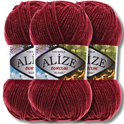 Produktbild von Alize 3x 100g Burcum Klasik Wolle, Uni, Häkeln, Stricken (Burgundy - 57)